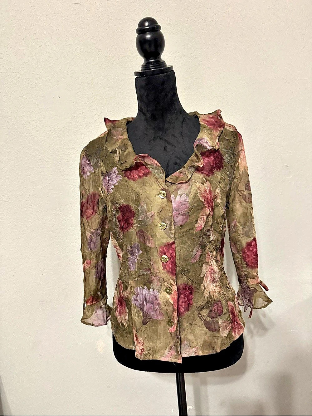 Vintage Miss Dorby Floral Blouse in Green & Pink Size 14